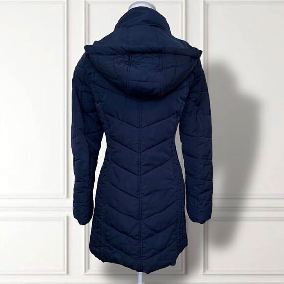 Tommy Hilfiger Navy Blue Mid Length Puffer Jacket Coat W/Hood Sz XXS - Picture 4 of 13